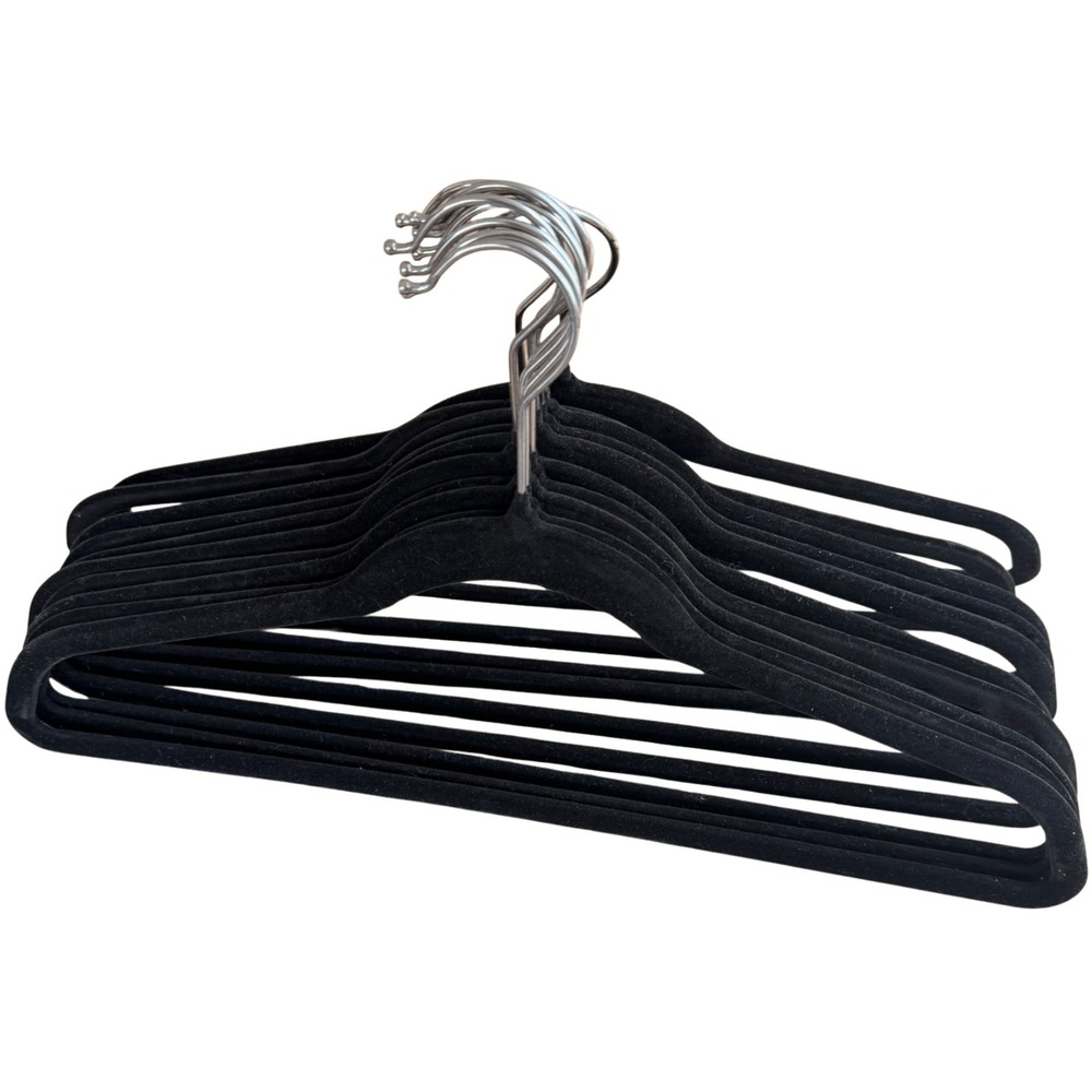 50 Pack Flocked Hangers Closet Space Saving Sturdy Non Slip Slim Design Black - Picture 2 of 13
